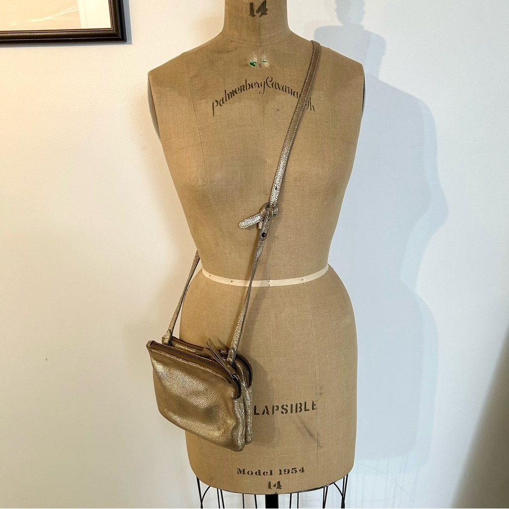 Eileen Fisher Gold Metallic Leather Crossbody Bag
